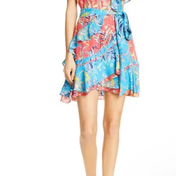 Tanya Taylor Bianka Silk Faux Wrap Floral Print Ruffle Mini Dress Size 4 Women's - Picture 2 of 16